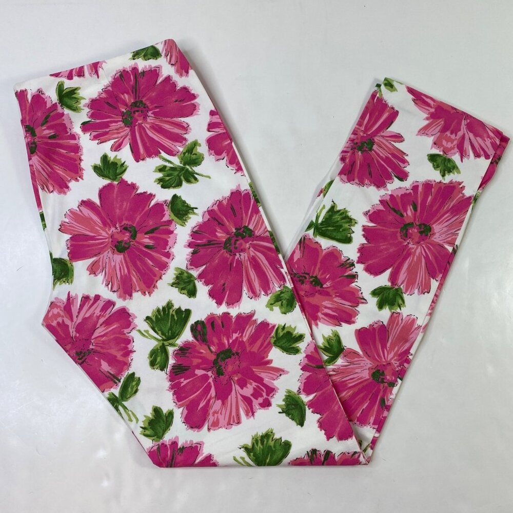 Women's Taglia White Floral Size 38 Straight Leg Zipper Front Slit Narrow Ankle